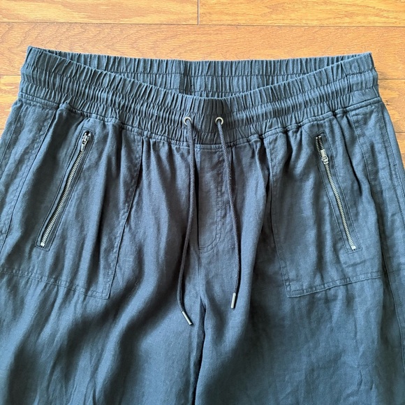 Athleta Linen Ankle Cropped Pants Black Sz 18 Athleisure Minimalist - Picture 2 of 7